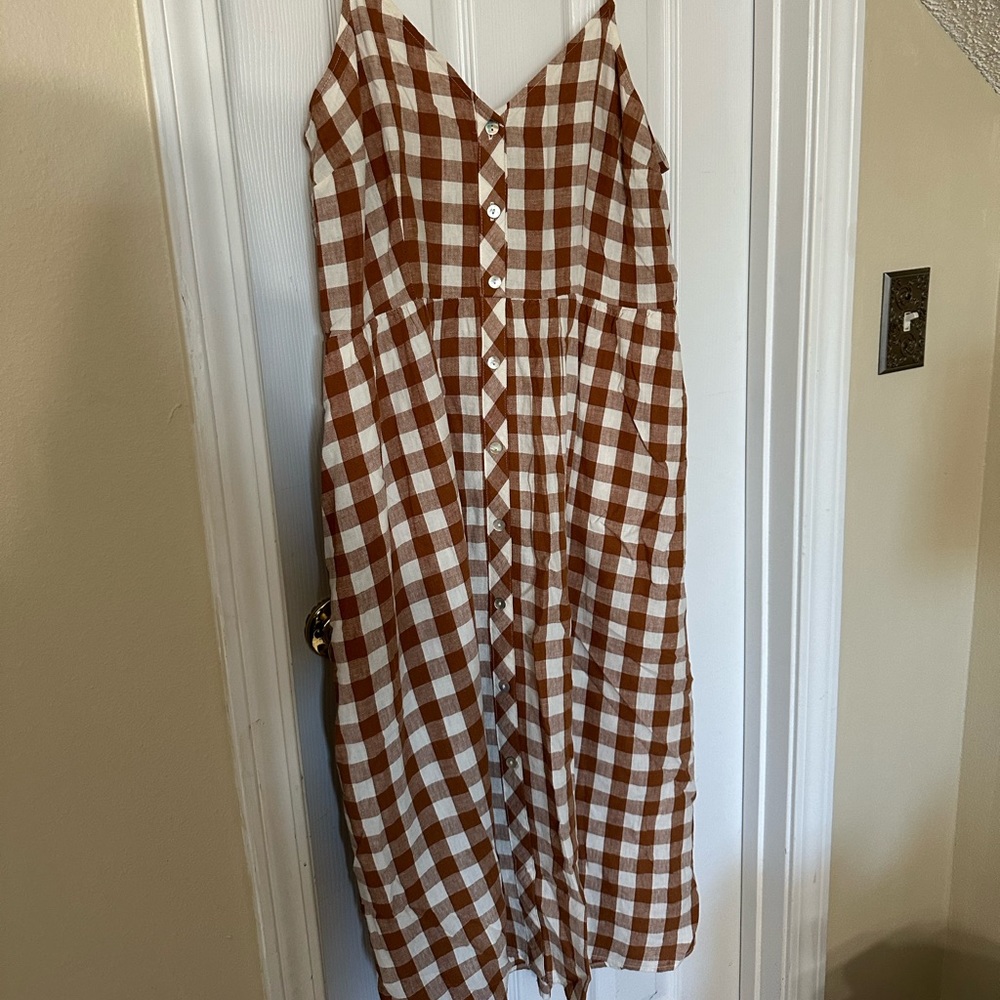 a new day Brown and White Gingham Midi Dress